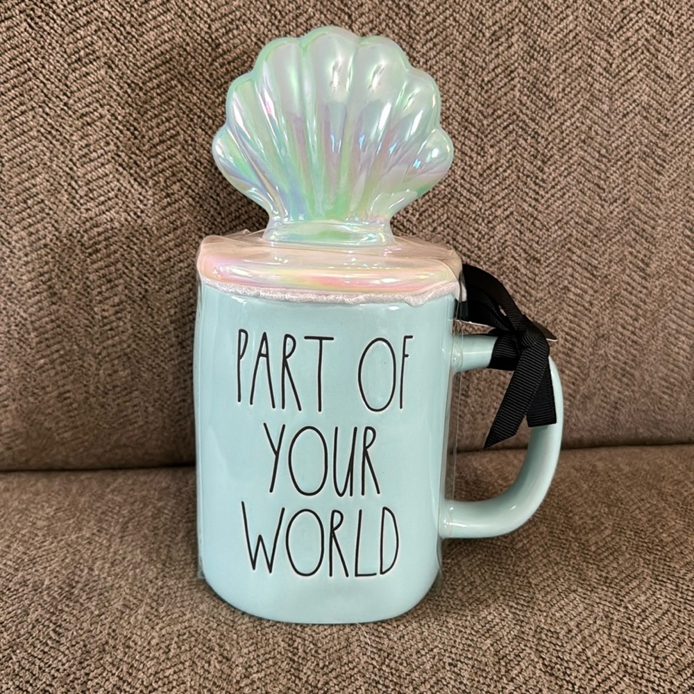 Rae Dunn Disney The Little Mermaid Part of Your World coffee mug with topper